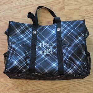 Plaid Black and White Utility Tote Bag